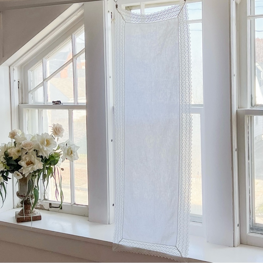 Linen and Lace Table Runner Cottagecore Dresser Scarf
